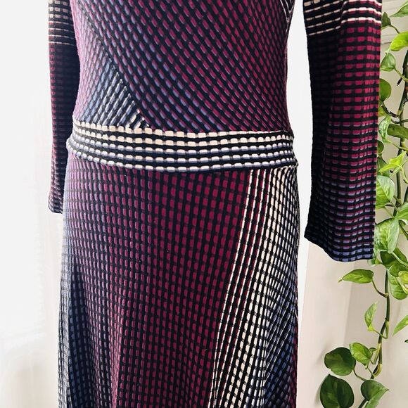 ELIO Elegant Burgundy & Navy Geometric Long Comfy Maxi Dress. Size 4. Euc. - Picture 5 of 10